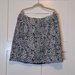 Talbots Woman Canvas A-Line Skirt Cotton Stretch Floral Paisley Sz 18W Black Whi